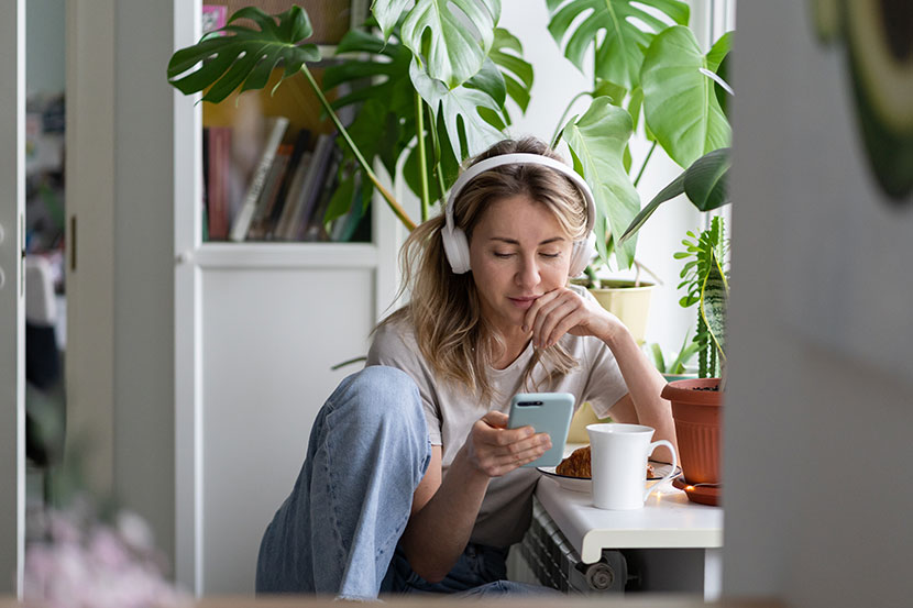 Girl listening to podcast