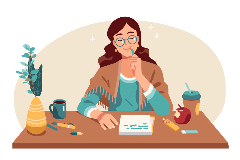 Illustration of woman writing