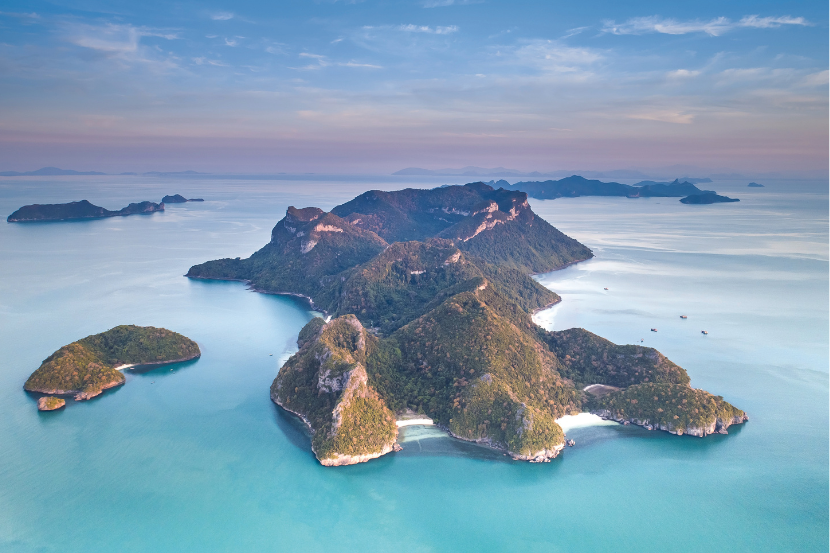 Islands surrounded by blue water